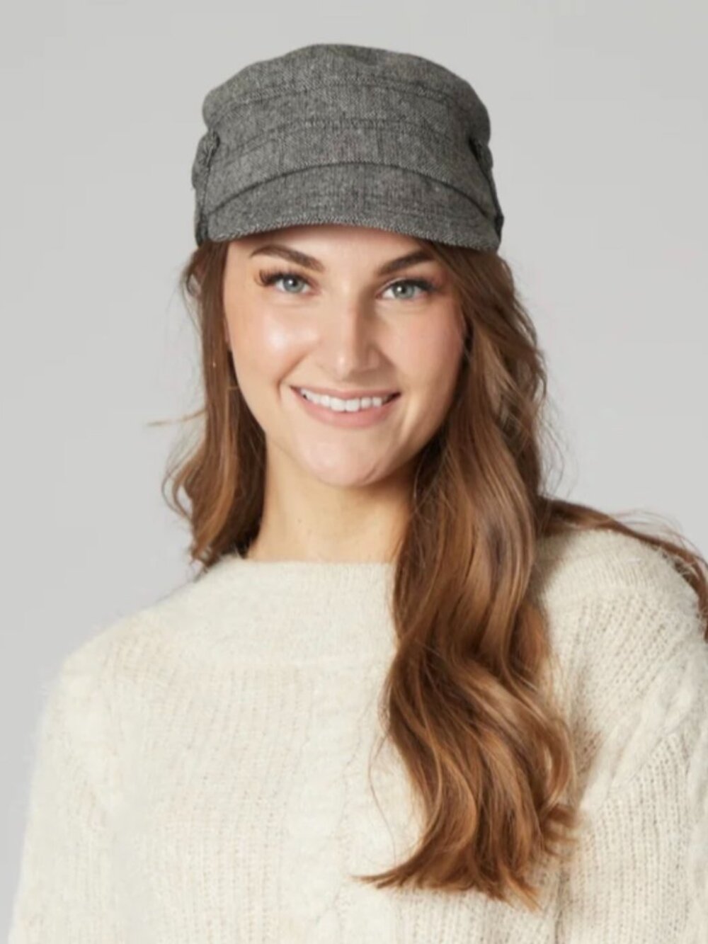 San Diego Hat Women's Speckled Tweed Cap with Side Buttons Gray Wool